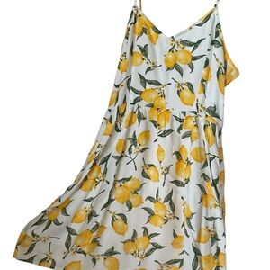 H& M Lemon Print Spaghetti Strap Sundress - White & Yellow Sz 4